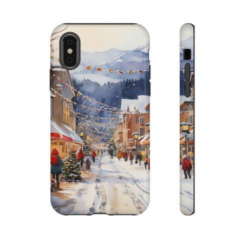 Bustling Victorian Christmas Market - Impact Resistant Phone Case iPhone XS Glossy